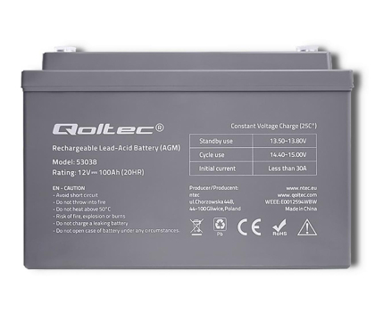 Akumulator AGM Qoltec Akumulator AGM 12V 100Ah max 1200A